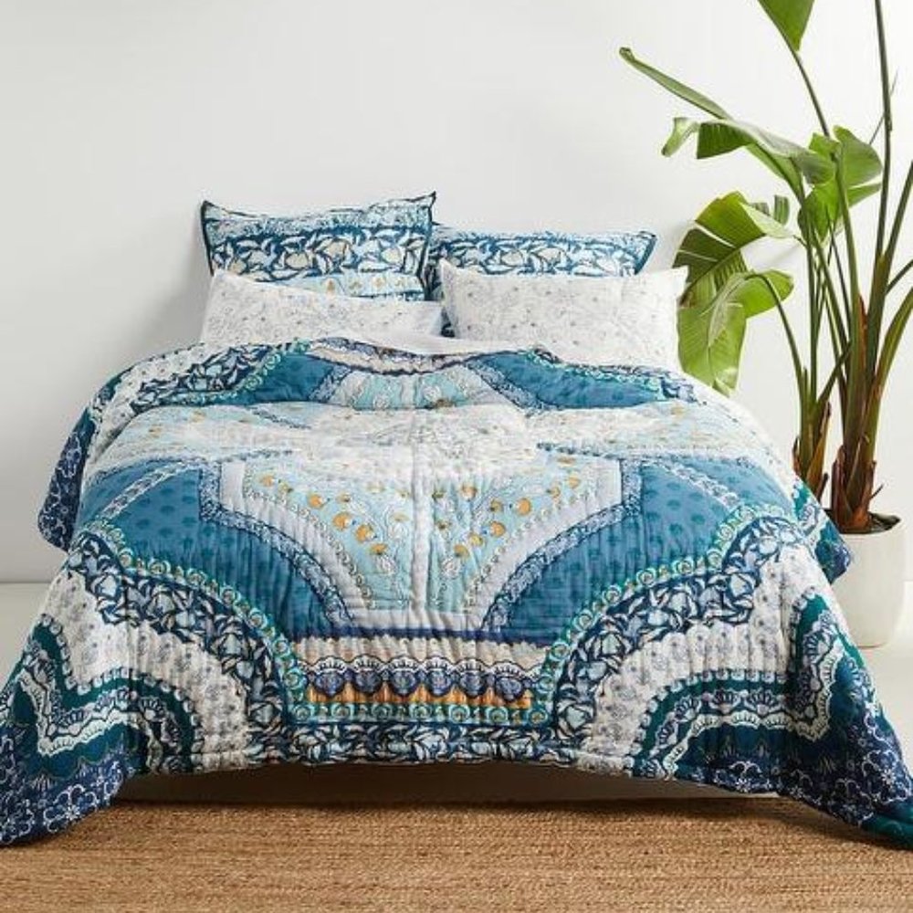 Anthropologie Blue and White Quilt
